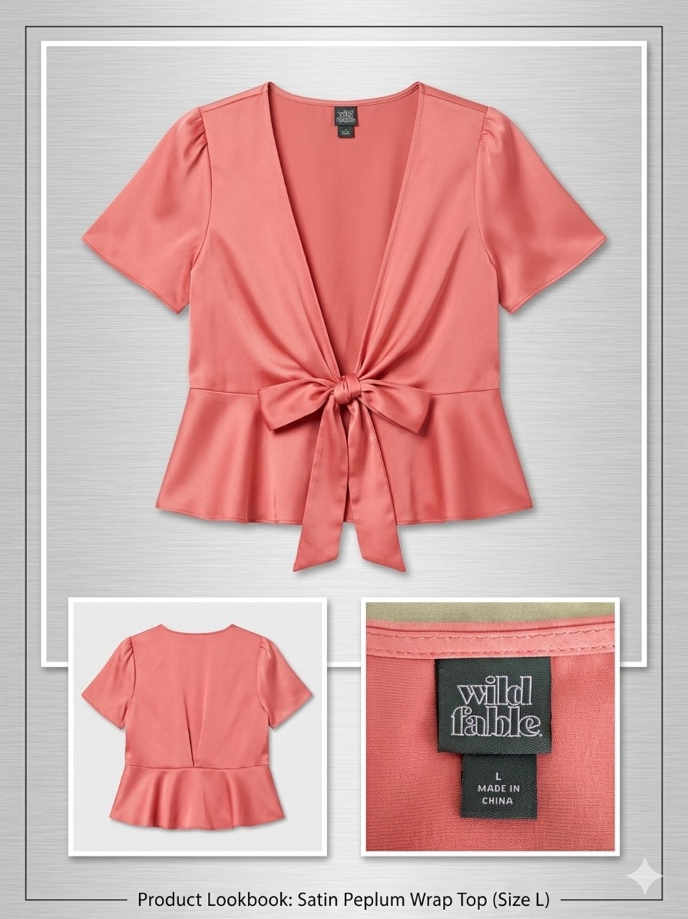 Wild Fable Satin Wrap Blouse — Coral Pink
